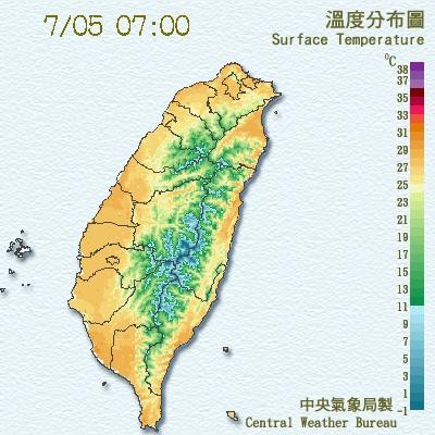 5日7時氣溫。（圖／翻攝自中央氣象局）