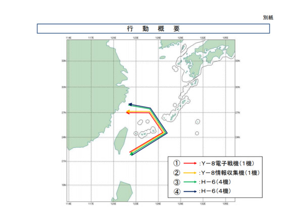 ▲▼「日本防衛省統合幕僚監部」公布解放軍機路線。（圖／翻攝自「日本防衛省統合幕僚監部」網站）