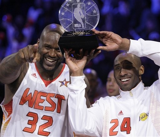 ▲▼2009 NBA 明星賽MVP，歐尼爾（shaquille o`neal）、布萊恩（kobe bryant）。（圖／達志影像／美聯社）