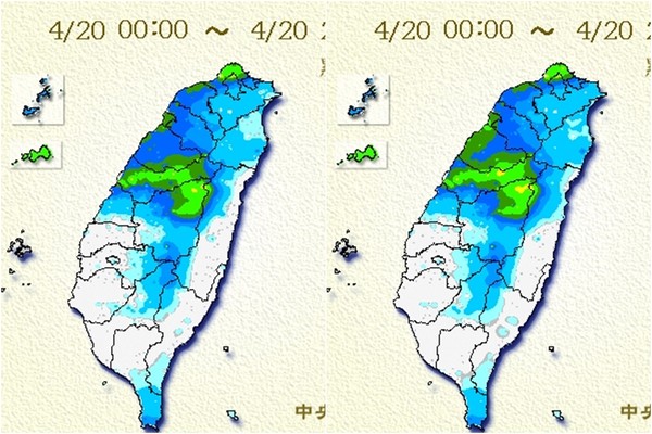 ▲▼颮線來了！台中以北9縣市「大雨警戒」雷擊＋強陣風　穀雨後將入夏。（圖／中央氣象局）