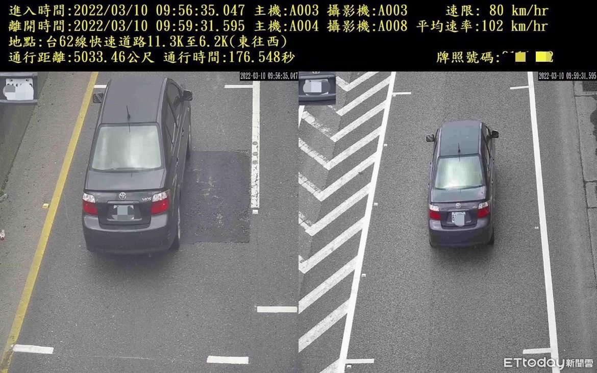 ▲基隆62快速道路增設2處區間測速，4月1日起違規超速3000元起跳。（圖／記者郭世賢翻攝）