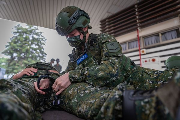 ▲步兵203旅砲兵營新制教召訓練進行50機槍編制武器機械訓練。（圖／第八軍團提供，下同）