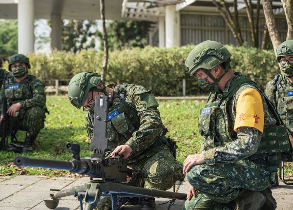 ▲步兵203旅砲兵營新制教召訓練進行50機槍編制武器機械訓練。（圖／第八軍團提供，下同）