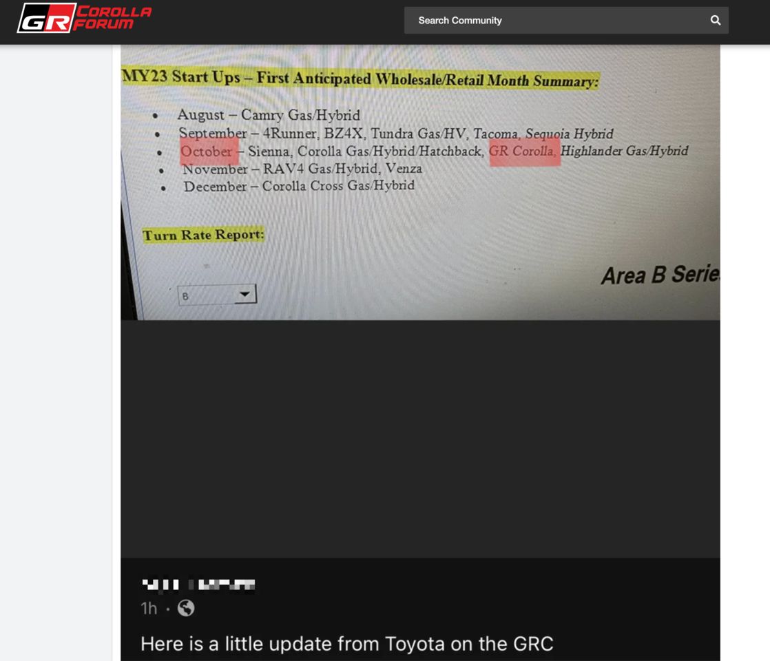 ▲TOYOTA GR Corolla上市時間洩漏。（圖／翻攝自grcorollaforum）
