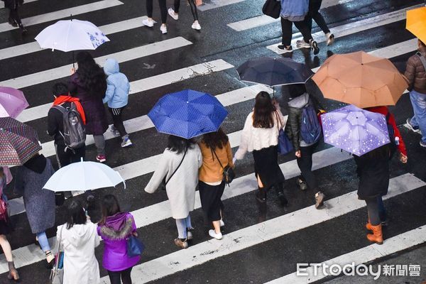 ▲▼行人,路人,低溫,口罩,寒流,冬天,下雨,雨天,濕冷,保暖,禦寒,冬衣,冬季,東北季風,大陸冷氣團,降雨,撐傘,雨傘,氣象,降溫,天氣配圖。（圖／記者李毓康攝）