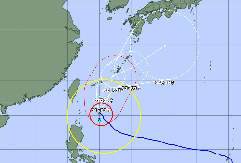 ▲▼瑪娃轉彎直奔沖繩！　日氣象廳最新預測路徑曝。（圖／氣象廳）