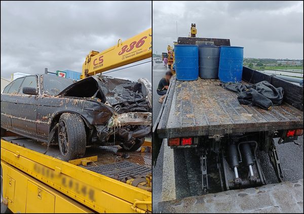 ▲▼廚餘車追撞「黃金」灑滿國道　現場畫面曝光網嚇壞：聞到味道了。（圖／國道公路警察局）