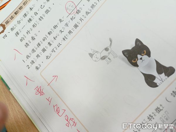 ▲回家作業畫愛貓！老師回「要上色喔」扣1分  本尊曝光網幫孩求情。（圖／飼主黃小姐提供）