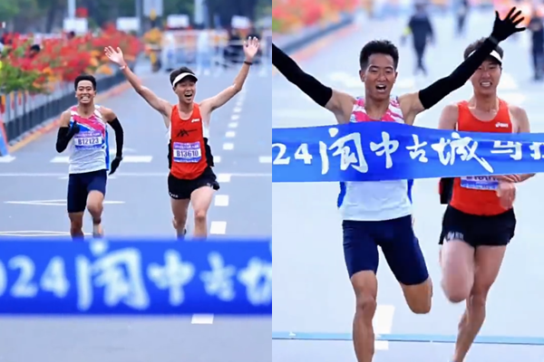 ▲▼馬拉松終點前太早慶祝　男選手遭高中生「最後10米逆轉」當場變臉。（圖／翻攝自微博）