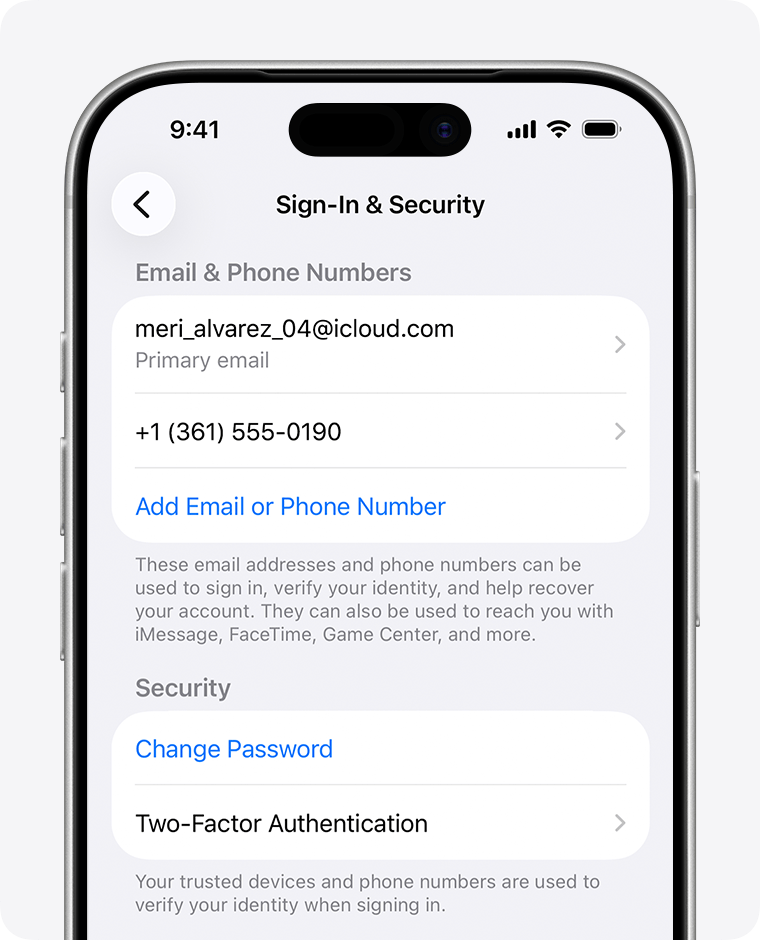 In Apple Account settings, find the email addresses and phone numbers that you can use to sign in to your Apple Account