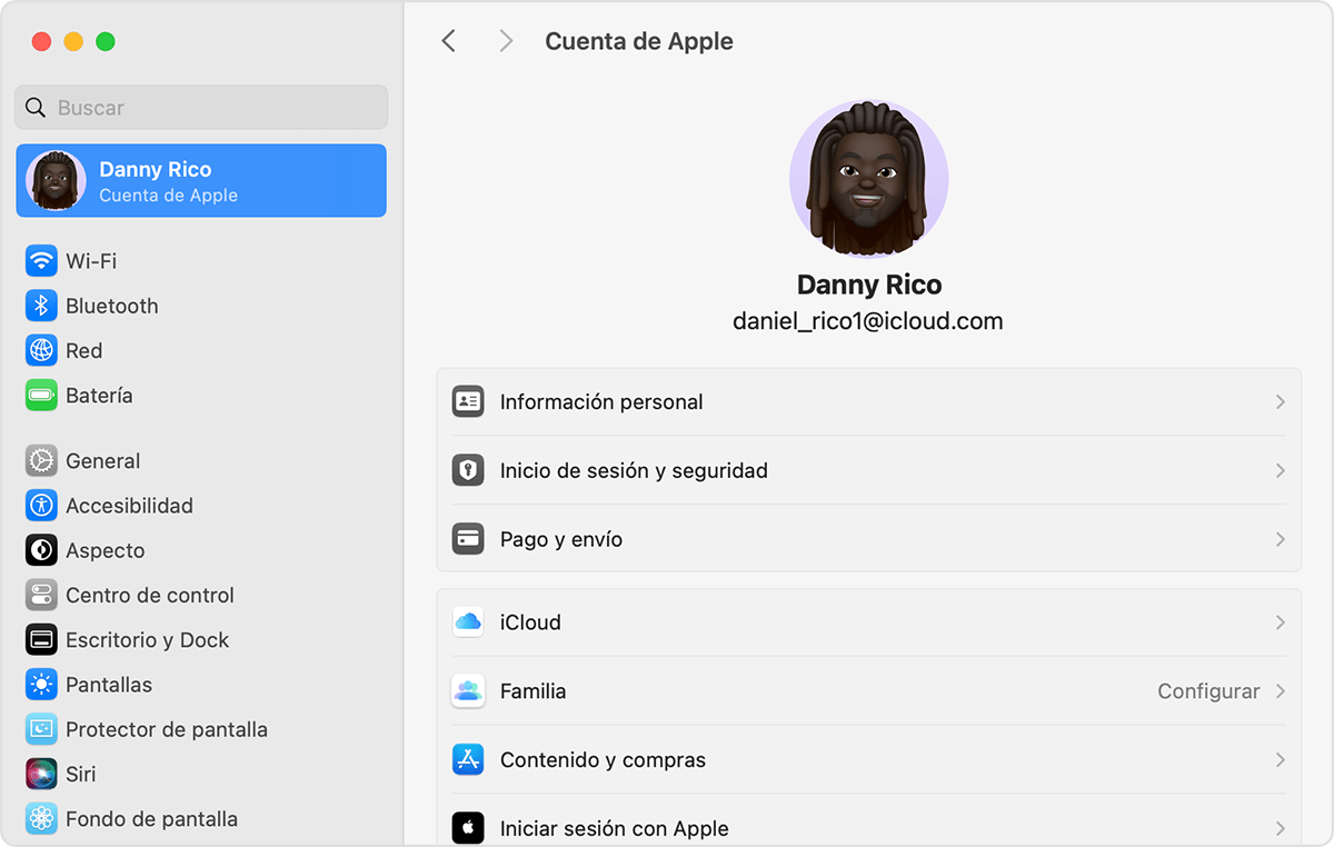 Pantalla de macOS en la que se muestran los pasos para configurar Compartir en familia.