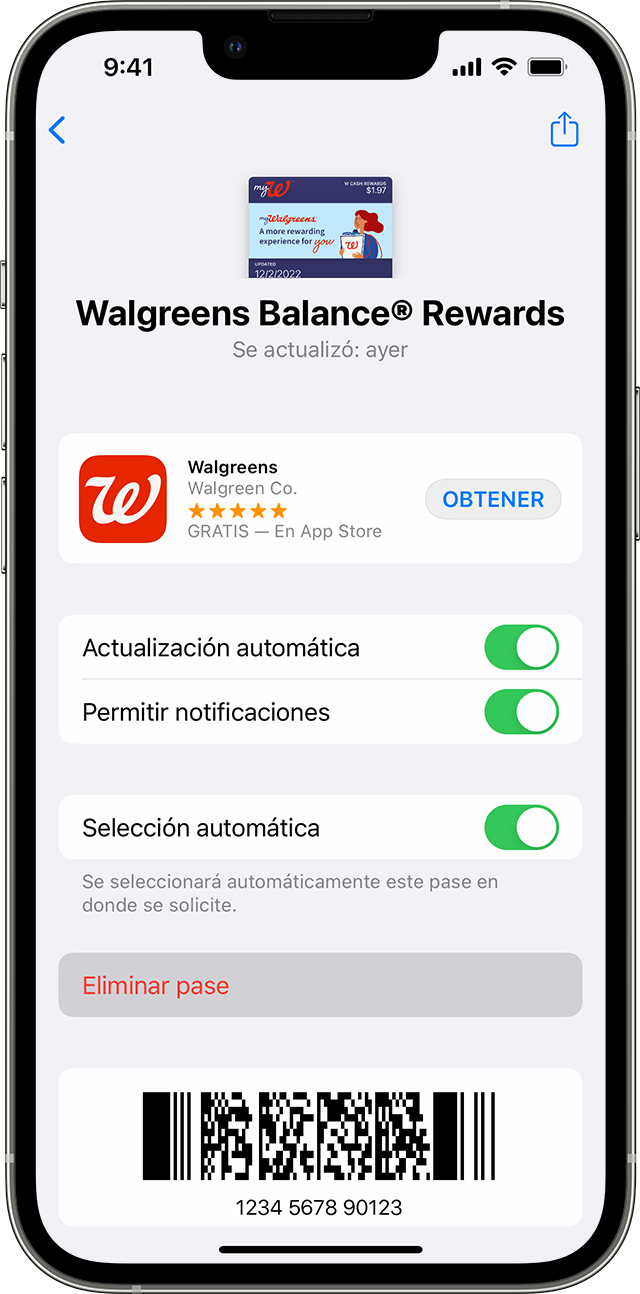 Pase de tarjeta de recompensas en la app Wallet