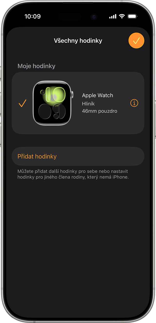 Obrazovka iPhonu s položkou Všechny hodinky v aplikaci Apple Watch