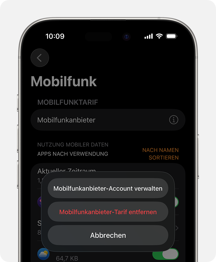 iPhone mit dem Bildschirm „Mobiles Netz“ in der Watch-App