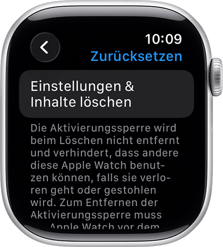 Apple Watch mit „Alle Inhalte und Einstellungen löschen“