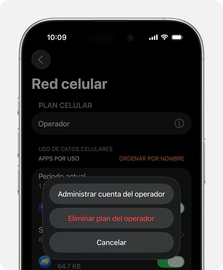 iPhone en el que se muestra la pantalla Datos celulares en la app Watch