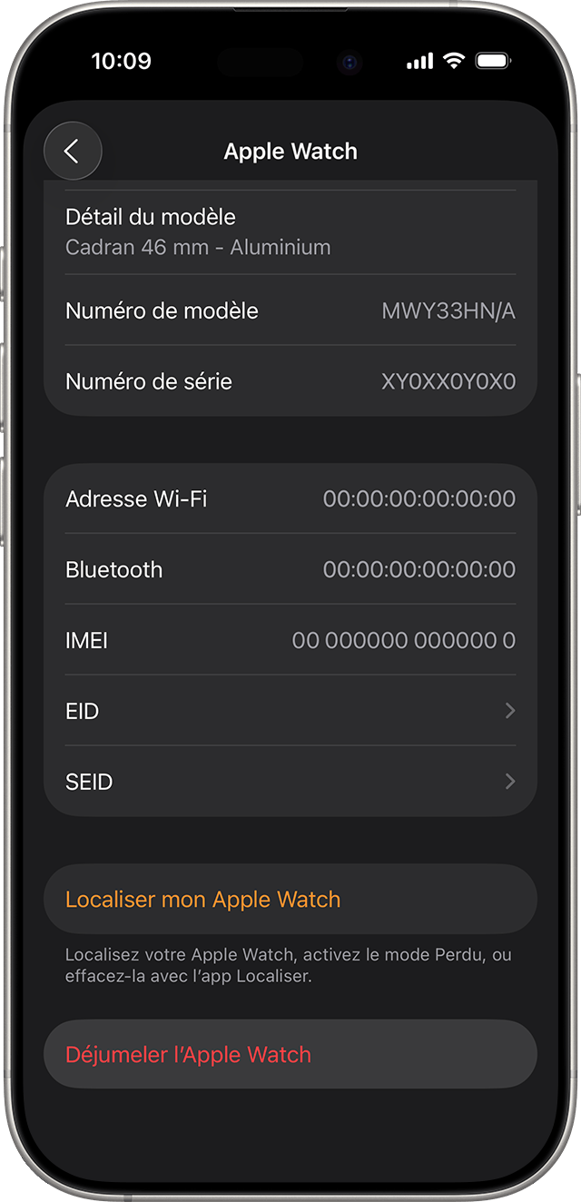 L’écran de l’iPhone affiche l’option Déjumeler l’Apple Watch