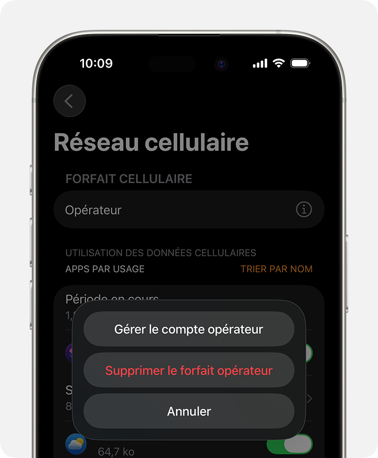 iPhone affichant l’écran Cellulaire dans l’app Watch