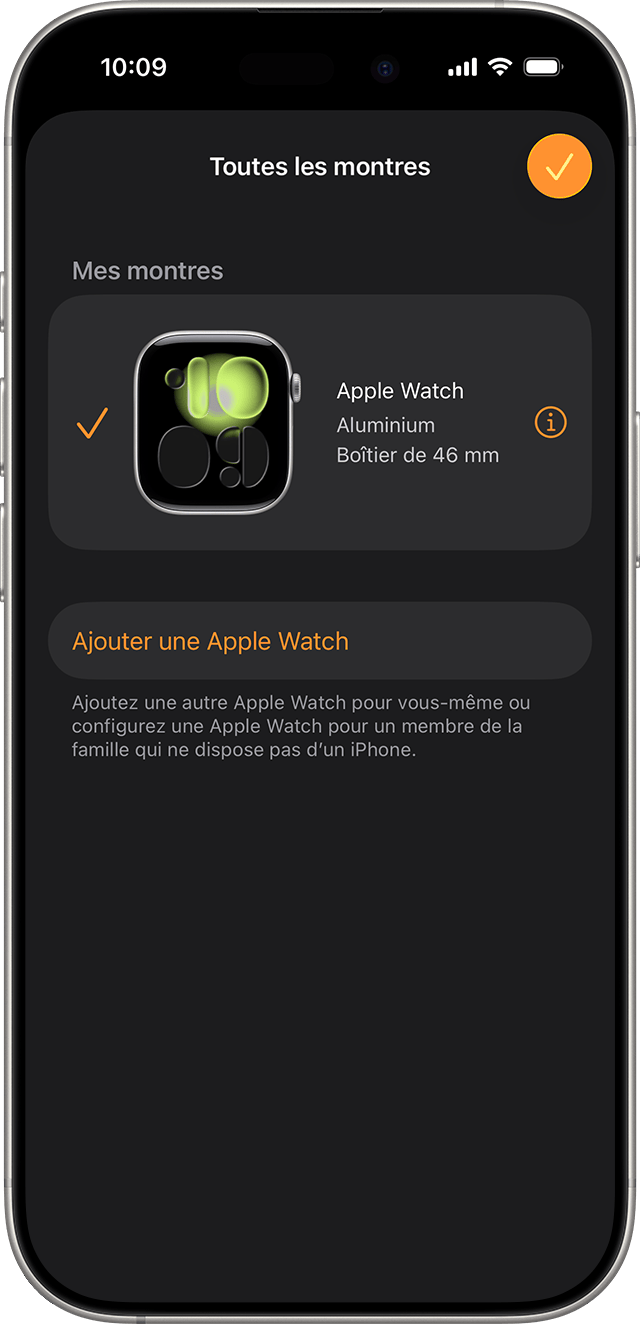 iPhone affichant l’écran Toutes les montres dans l’app Apple Watch