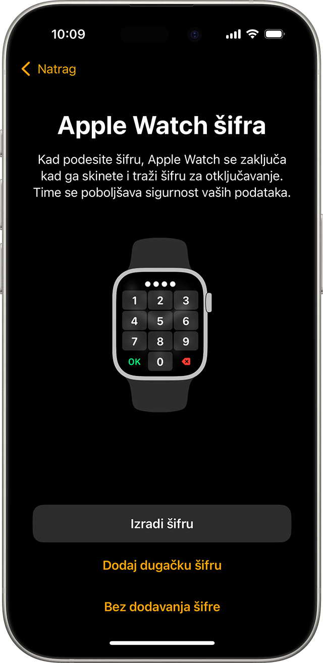 iPhone s prikazom zaslona za postavljanje lozinke za Apple Watch
