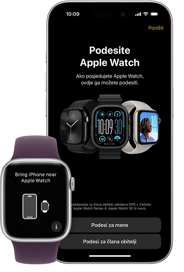 Apple Watch i iPhone s prikazom zaslona za uparivanje na svakom uređaju