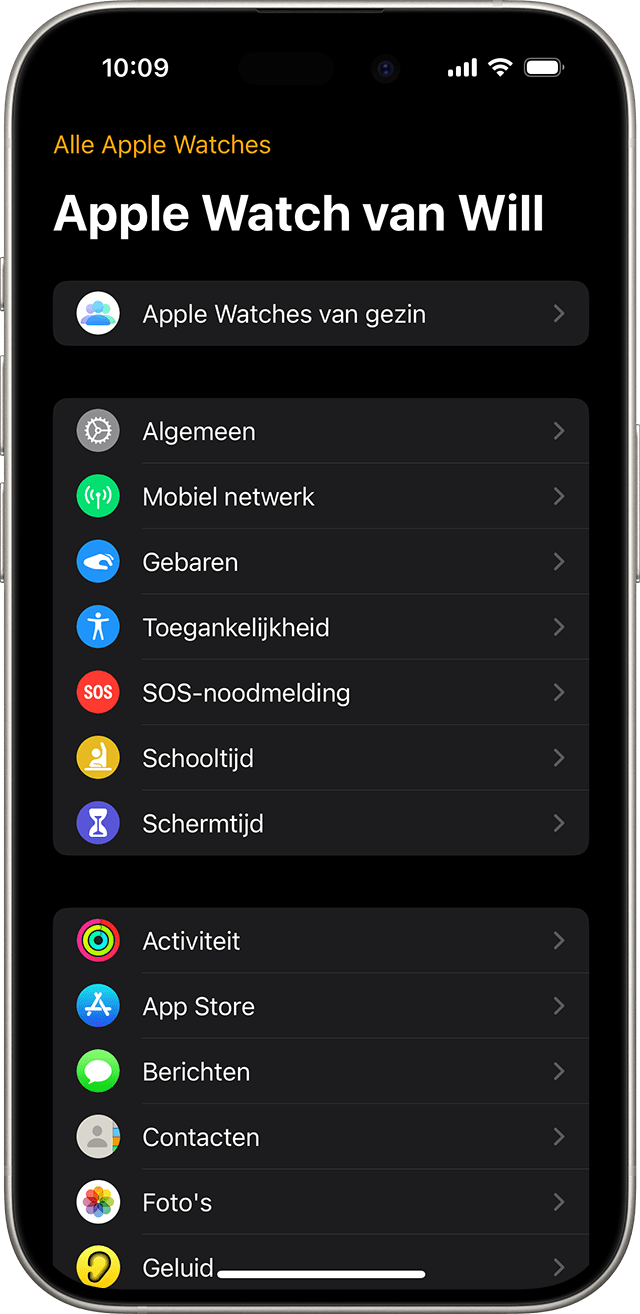 iPhone met het instellingenscherm voor een beheerde Apple Watch