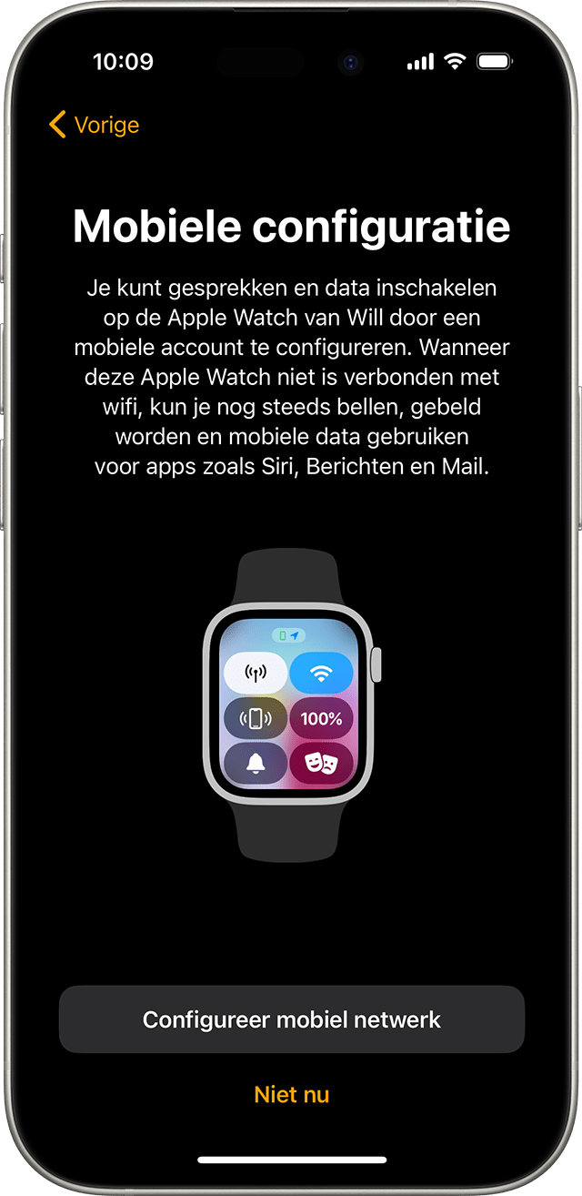 iPhone met het scherm voor de configuratie van Apple Watch Cellular