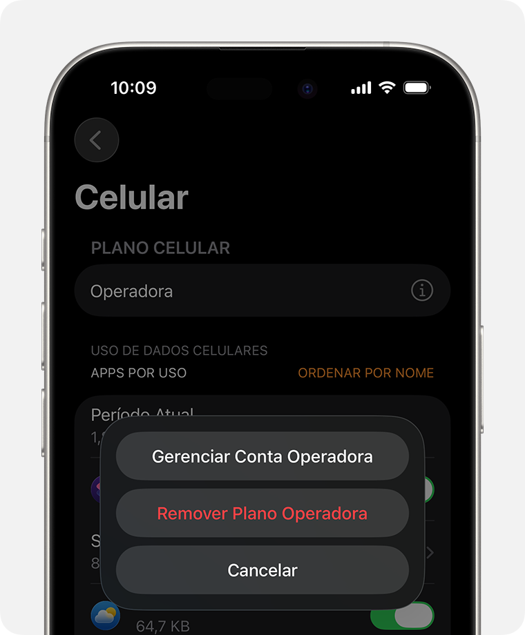 iPhone mostrando a tela Celular no app Apple Watch