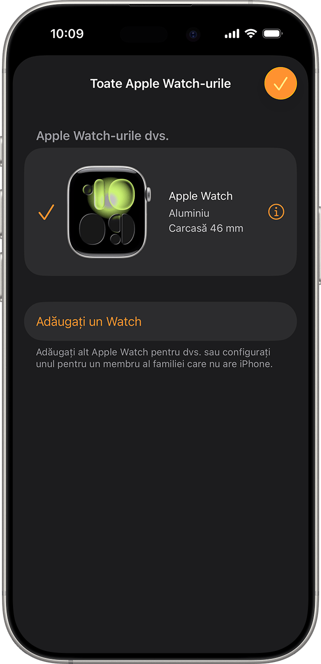Un ecran de iPhone pe care este afișată opțiunea Toate Apple Watch-urile în aplicația Apple Watch
