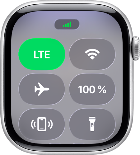 Plný signál v ovládacom centre na hodinkách Apple Watch.