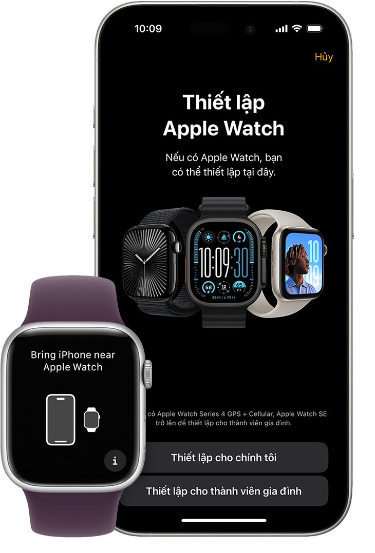 Apple Watch và iPhone hiển thị màn hình ghép đôi trên mỗi thiết bị
