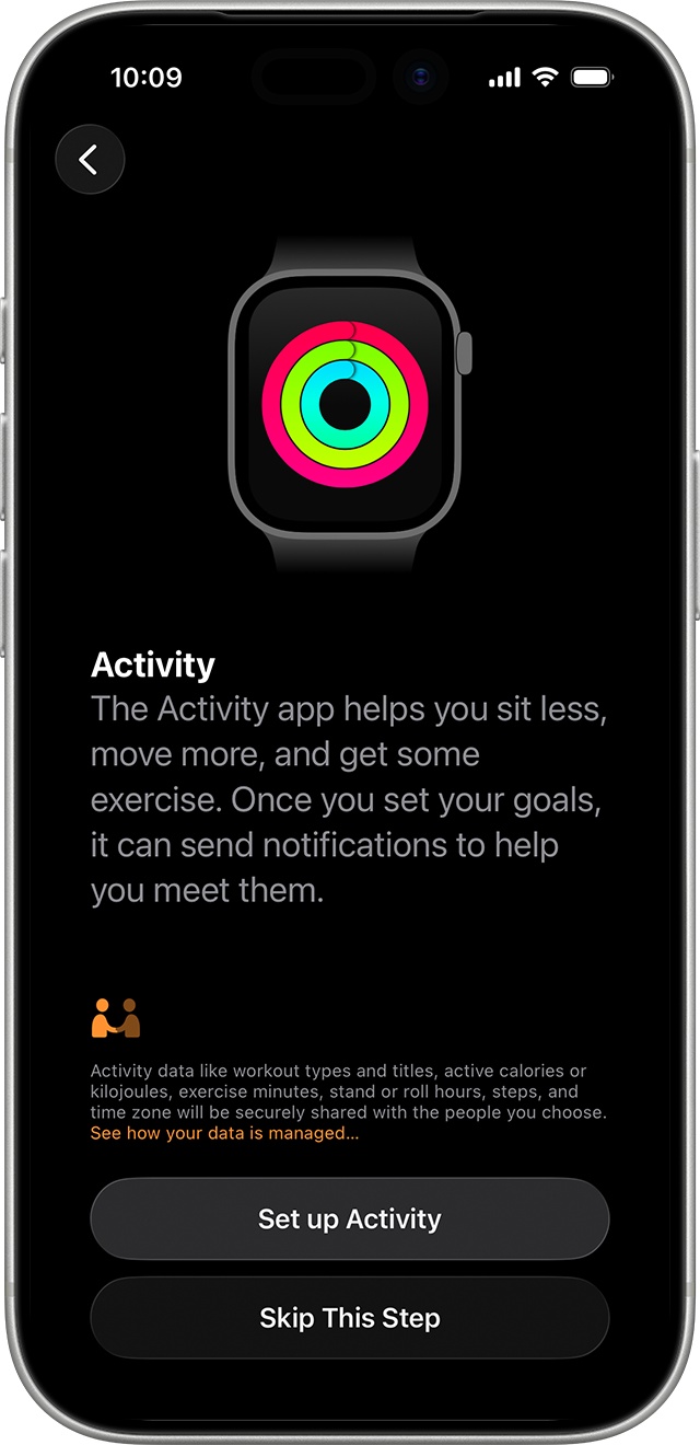 iPhone showing the Apple Watch Activity setup screen