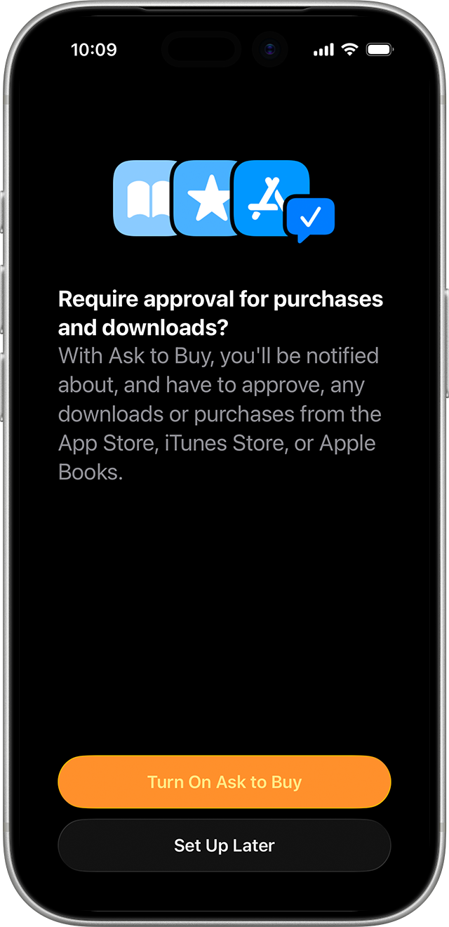 iPhone showing the screen on which a user turns on the Ask to Buy feature