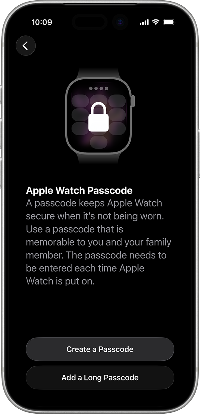 iPhone showing the Apple Watch passcode setup screen
