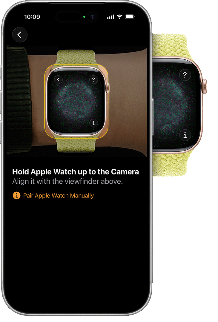 Apple Watch and iPhone showing the pairing animation on each device
