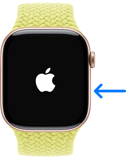 Apple Watch turning on, showing location of the side button