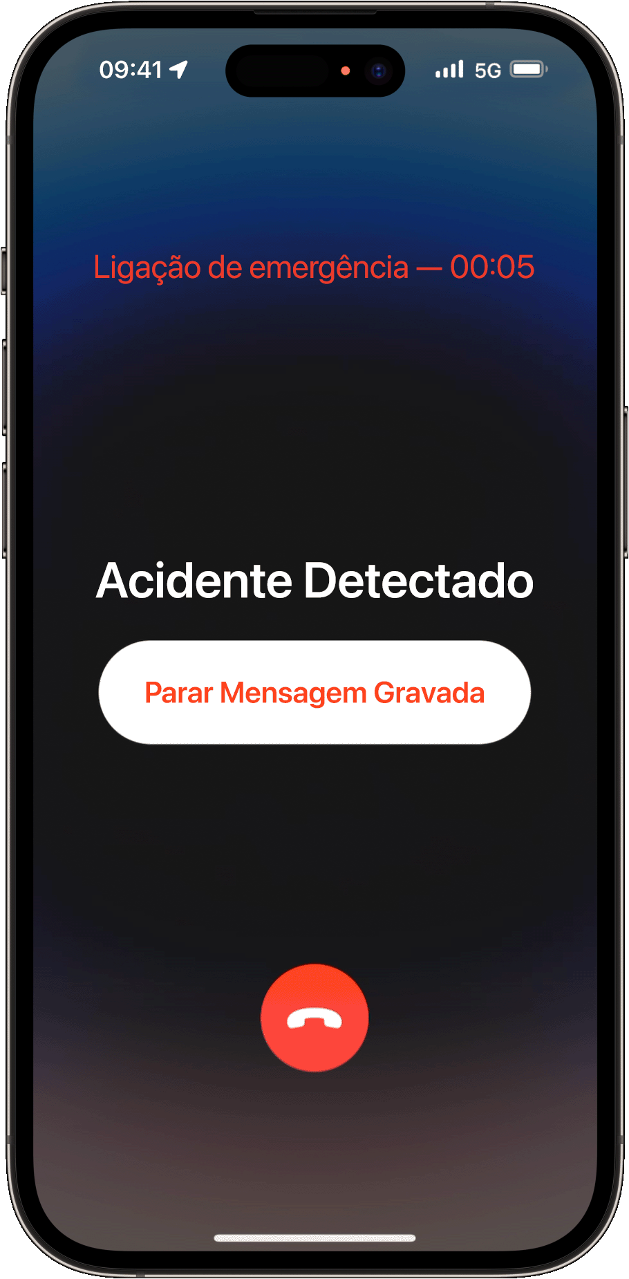 Quando você não responde, o iPhone entra em contato com os serviços de emergência e reproduz uma mensagem gravada