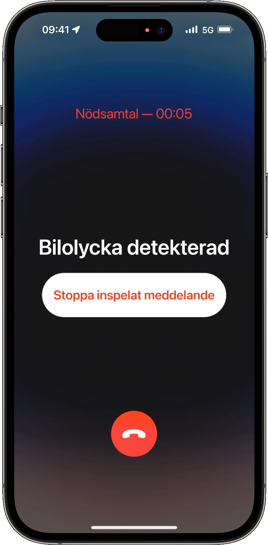 Din iPhone kontaktar räddningstjänsten och spelar upp ett inspelat meddelande om du inte kan svara