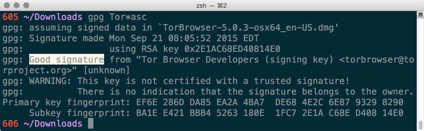 Example of valid signature output