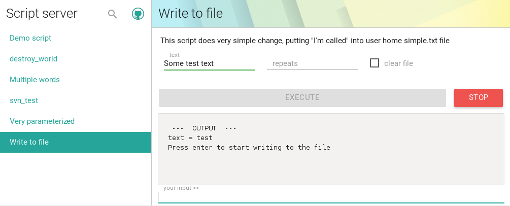 Example of user interface
