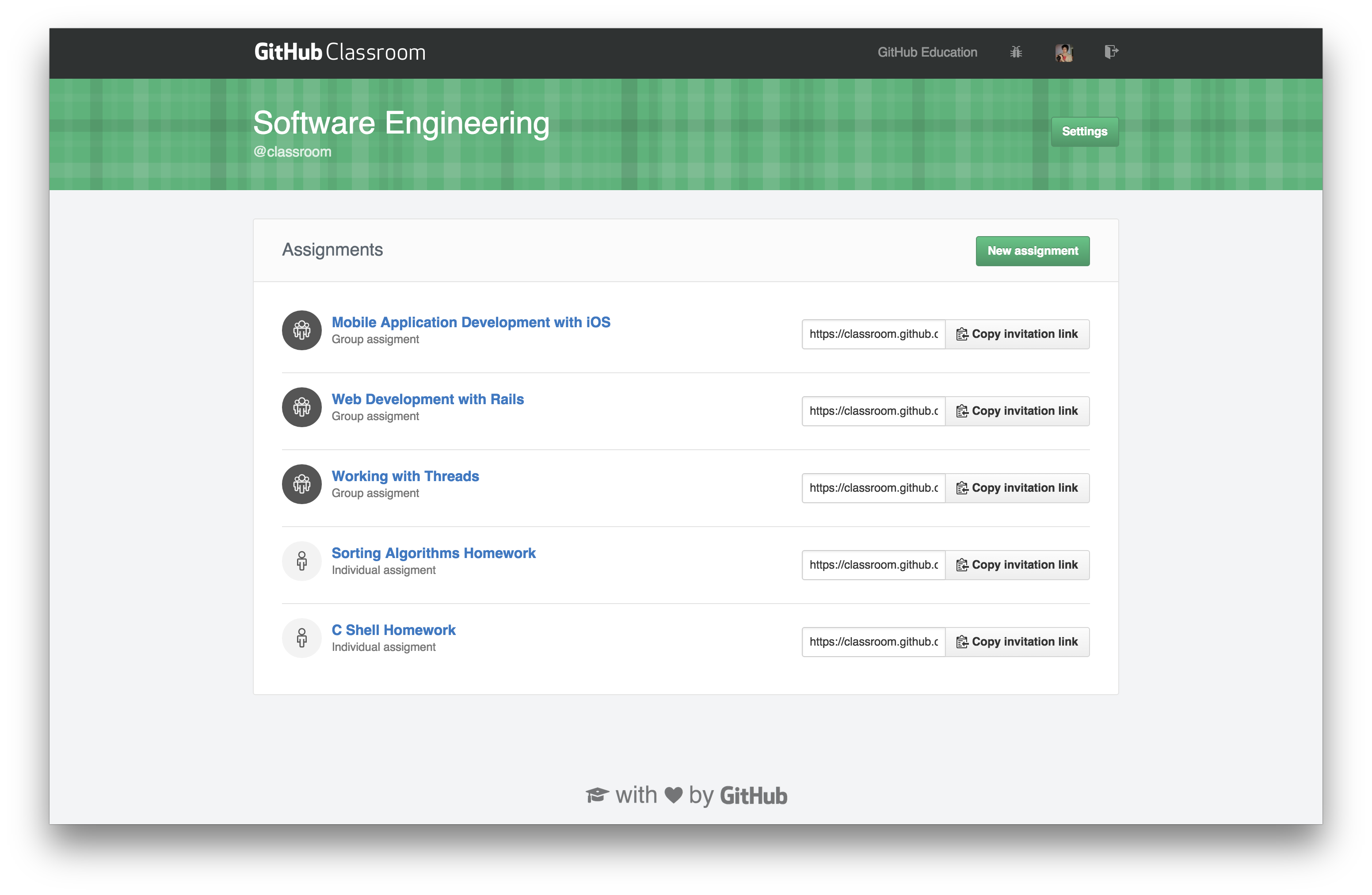 GitHub Classroom screenshot