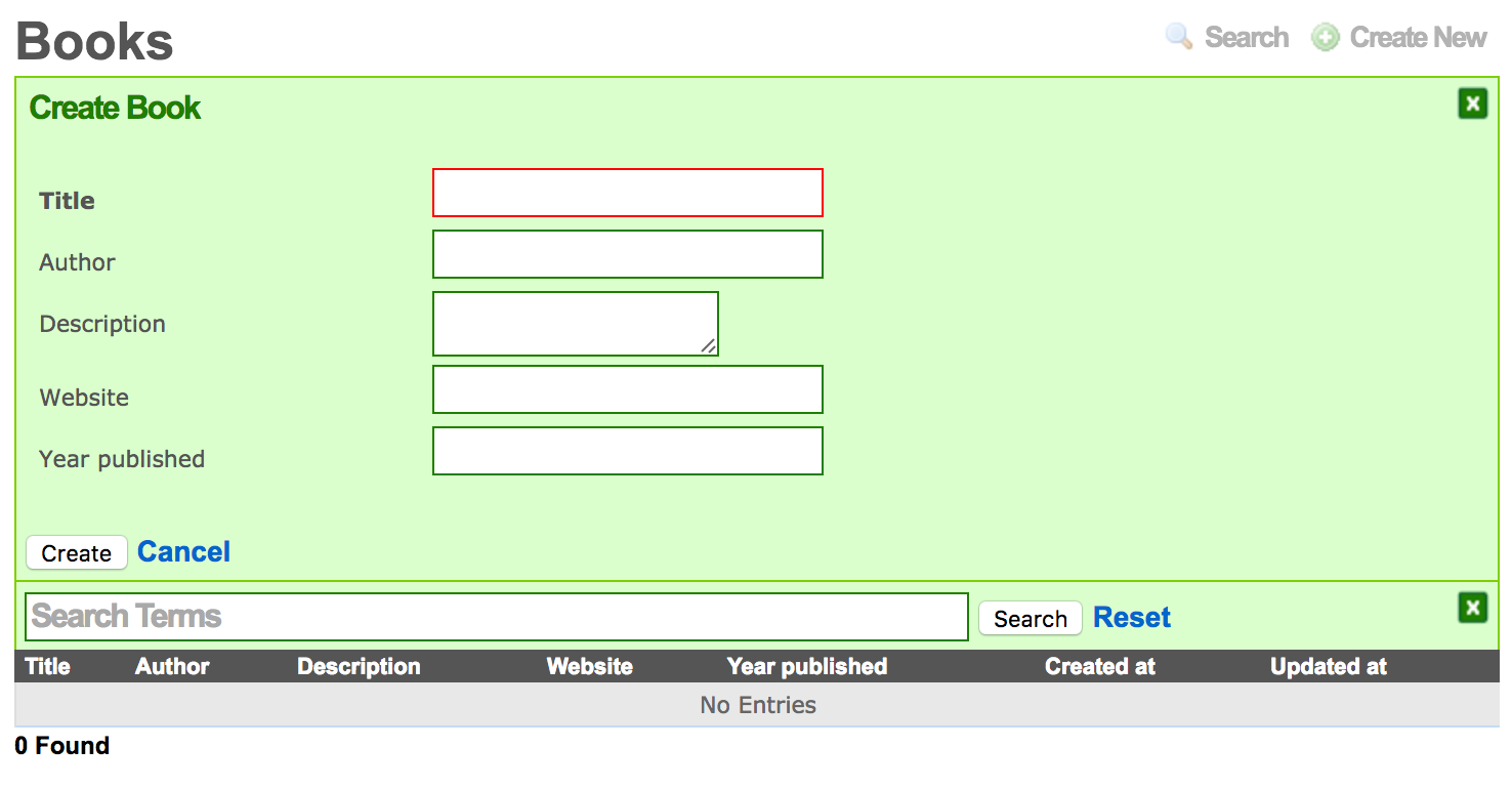 "Create Book" form