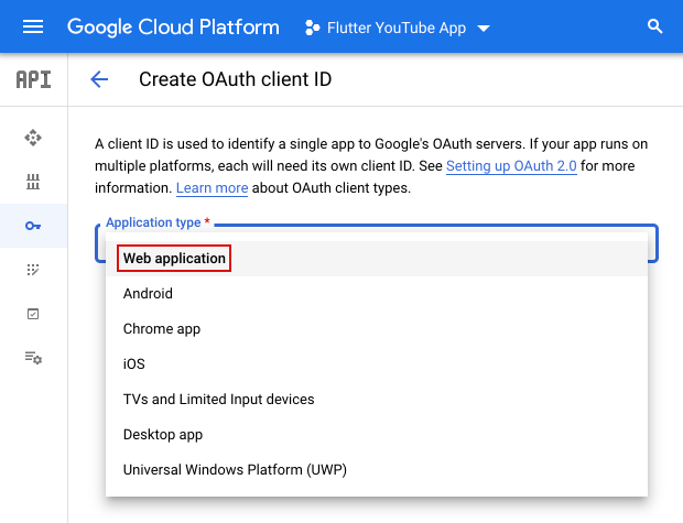 בחירת סוג אפליקציית האינטרנט