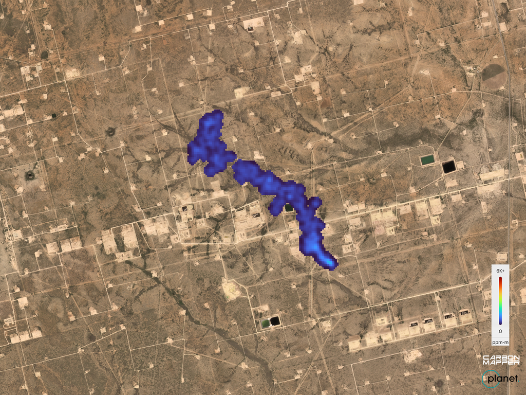 This methane plume was captured south of Midland, Texas, in the Permian Basin