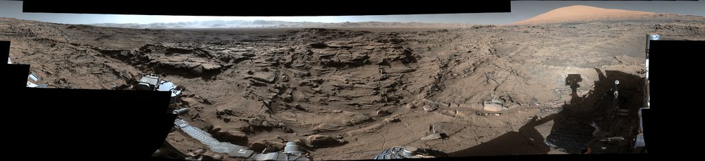 This mid-afternoon, 360-degree panorama was acquired by NASA's Curiosity Mars rover on April 4, 2016, as part of long-term campaign to document the context and details of the geology and landforms along Curiosity's traverse inside Gale Crater.