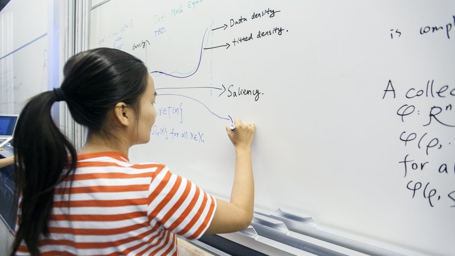 student at the white board