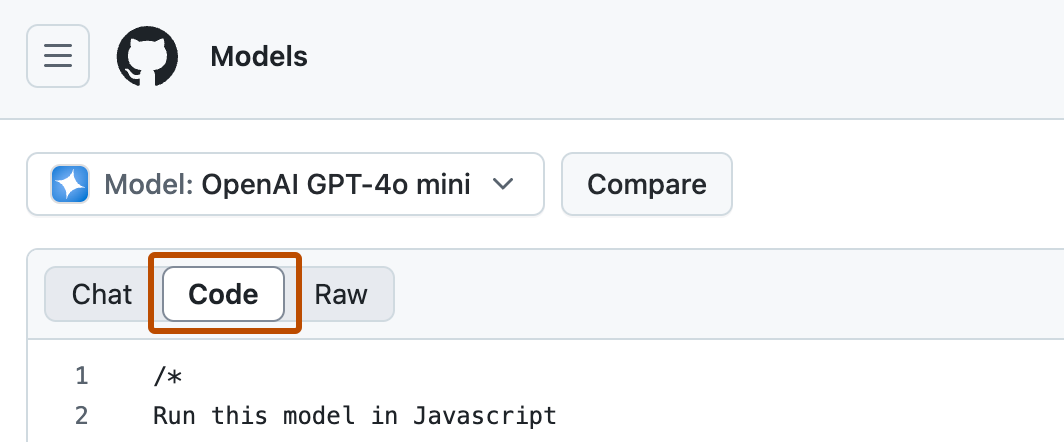 操场左上角“Code”选项卡按钮的屏幕截图,以深橙色轮廓突出显示。