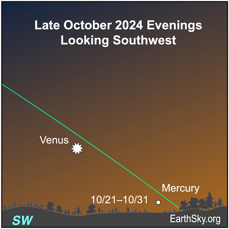 Venus and Mercury from the Northern Hemisphere in late October.