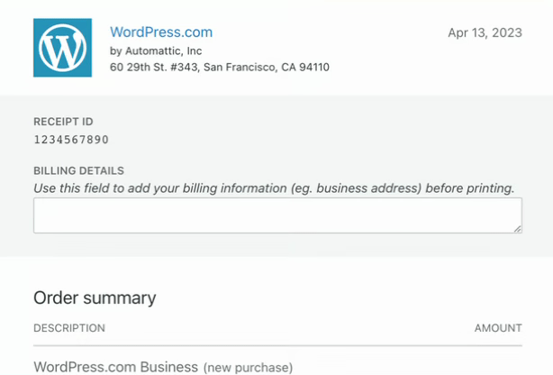 Fatura bilgileri kutusuna bir işletme adresi yazma işlemini gösteren GIF.