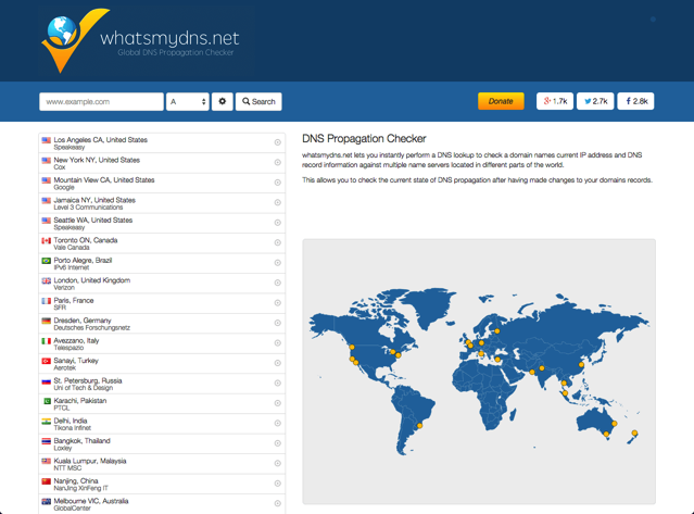 What's My DNS? 從五大洲 21 個節點查詢網域名稱伺服器紀錄更新情形
